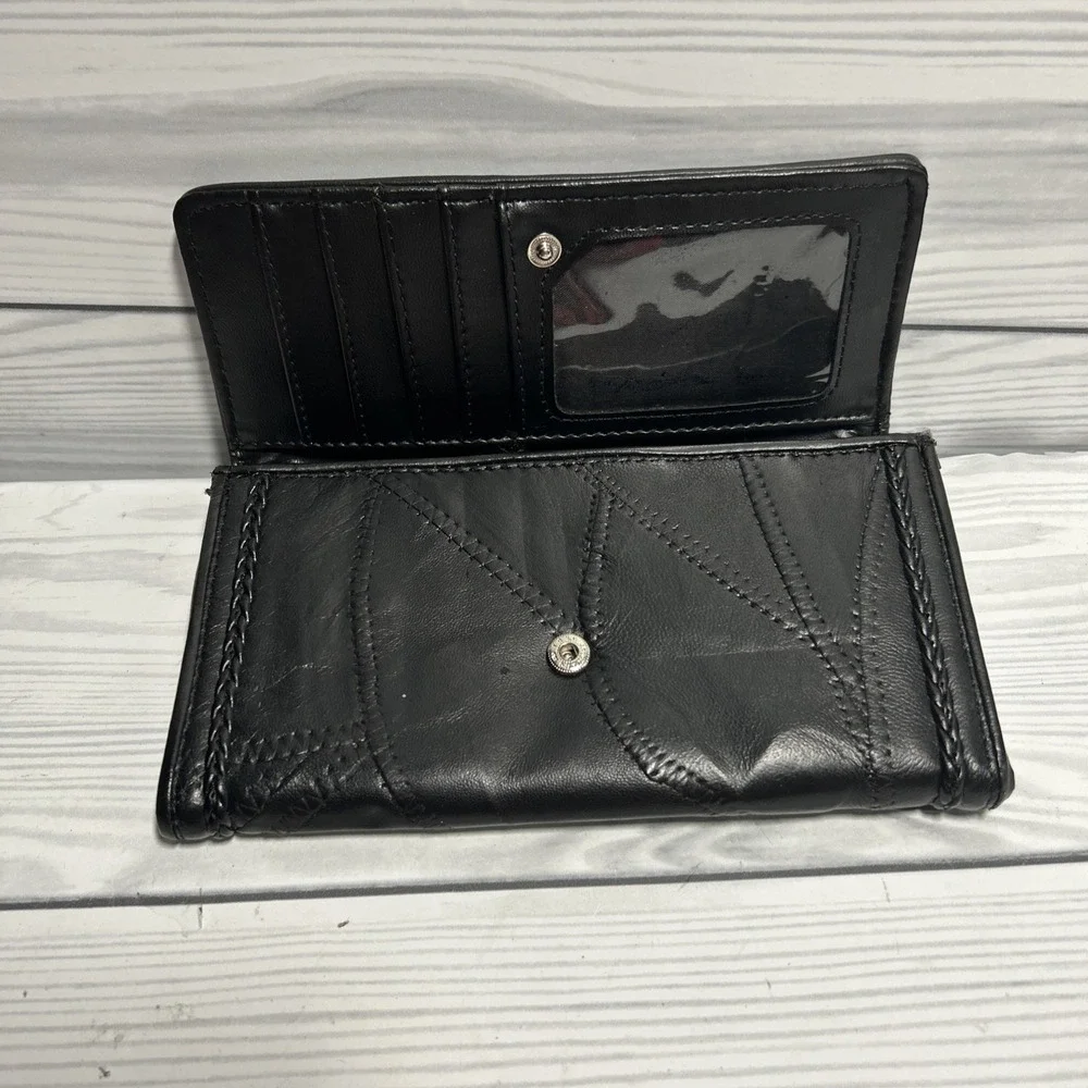 Vintage Brighton Black Heart Accent Tri-Fold Wallet Credit Card Folding Women